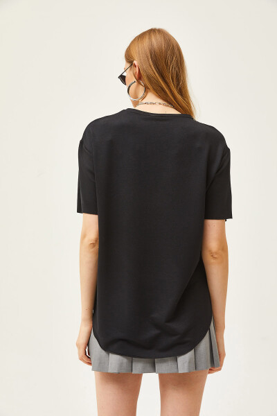 Women's Black Modal Buttoned Soft Textured Six Oval T-shirt TSH-19000771 - 7