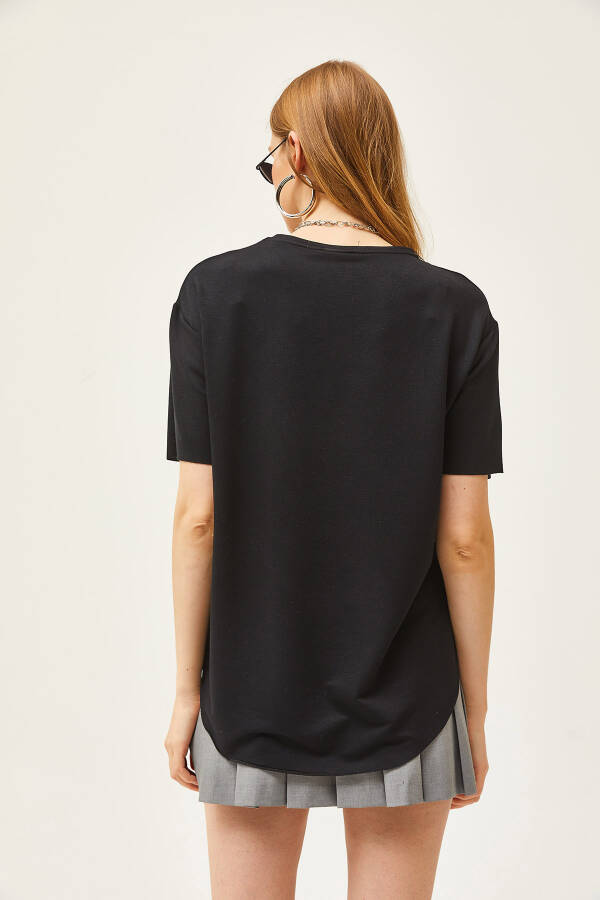 Women's Black Modal Buttoned Soft Textured Six Oval T-shirt TSH-19000771 - 7