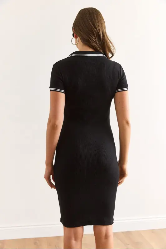 Women's Black N Embroidered Polo Neck Stretch Cotton Dress - 7