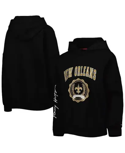 Women's Black New Orleans Saints Becca Drop Shoulder Pullover Hoodie-Black - 1