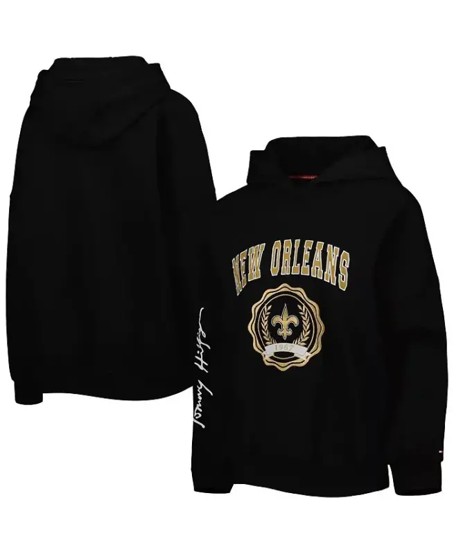 Women's Black New Orleans Saints Becca Drop Shoulder Pullover Hoodie-Black - 1