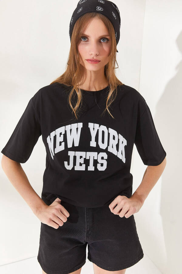 Women's Black New York Appliqué Cotton T-Shirt TSH-19000714 - 1