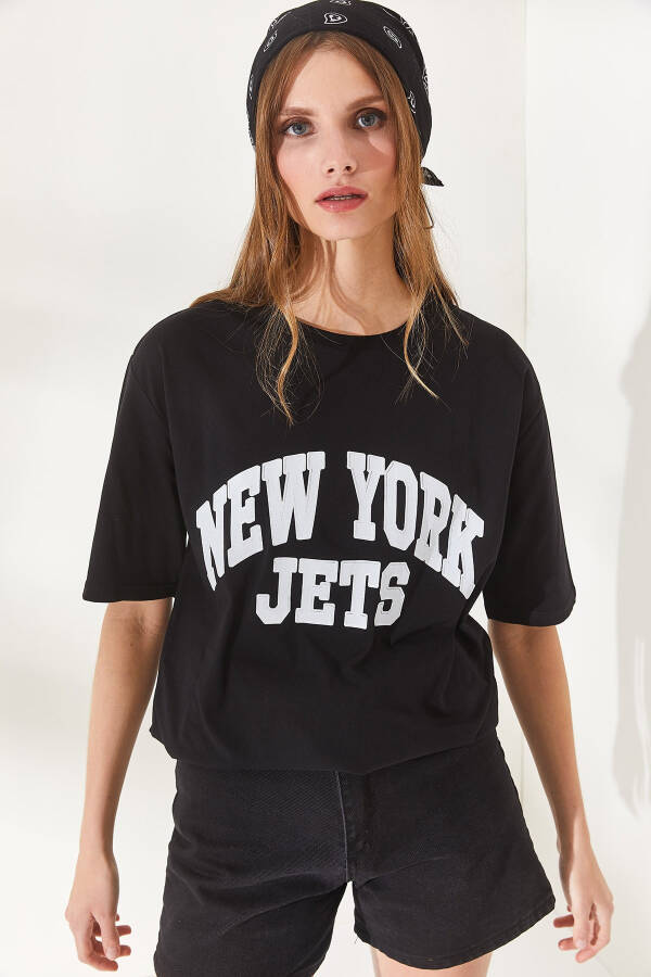 Women's Black New York Appliqué Cotton T-Shirt TSH-19000714 - 2