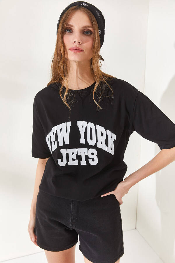 Women's Black New York Appliqué Cotton T-Shirt TSH-19000714 - 3