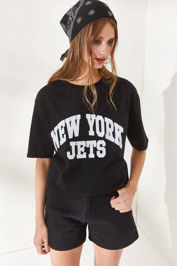 Women's Black New York Appliqué Cotton T-Shirt TSH-19000714 - 4