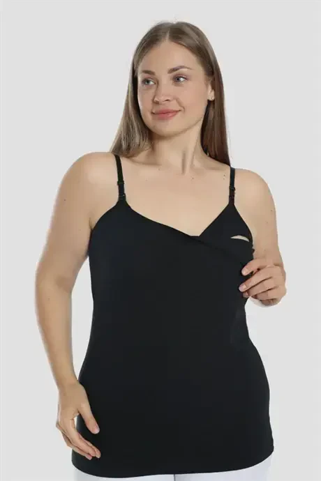 Women's Black Nursing Tank Top Cotton Lycra - 2