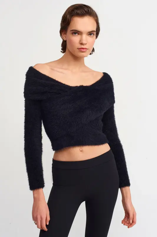 Women's Black Off Shoulder Stretchy Shawl Collar Soft Touch Chic Casual Knitted Sweater-Black - DILVIN