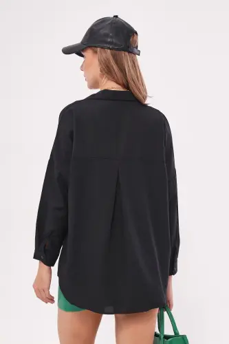 Women's Black Oversize Long Basic Shirt ARM-22Y001118 - 6