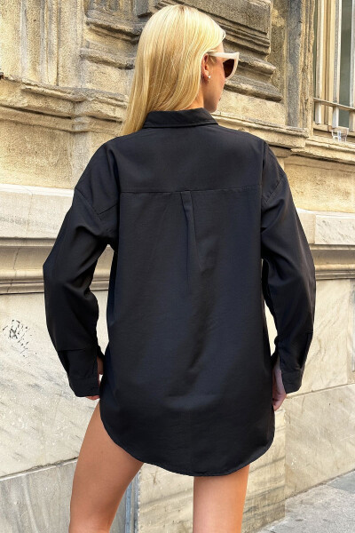 Women's Black Oversize Long Woven Shirt ALC-X6828 - 12