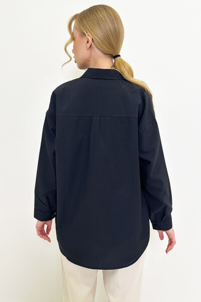 Women's Black Oversize Long Woven Shirt ALC-X6828 - 6
