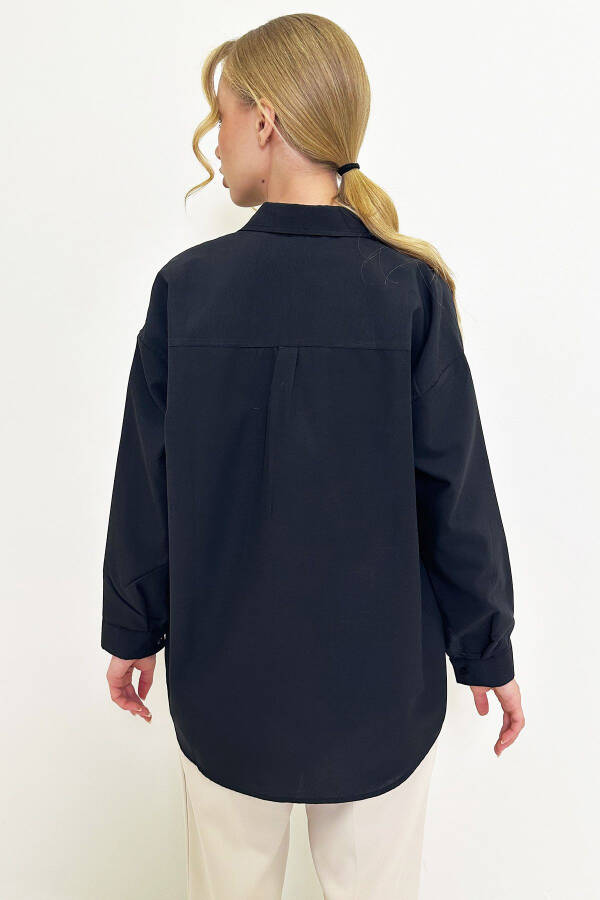 Women's Black Oversize Long Woven Shirt ALC-X6828 - 6