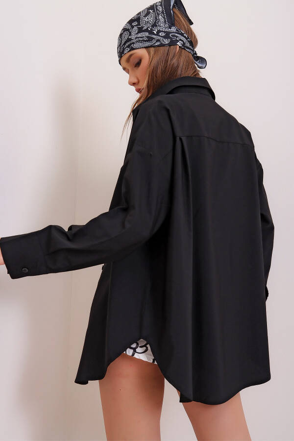 Women's Black Oversize Long Woven Shirt ALC-X6828 - 18