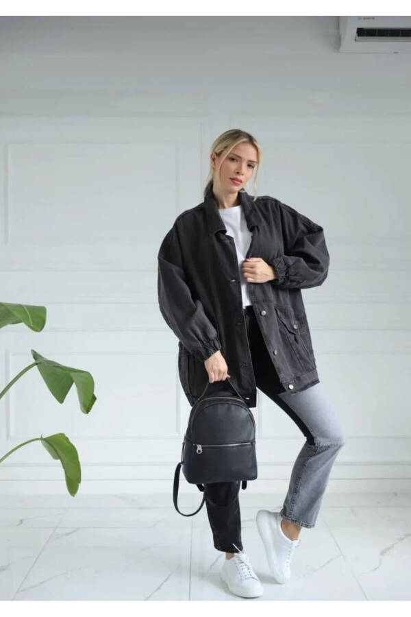 Women's Black Oversized Denim Jacket - 1