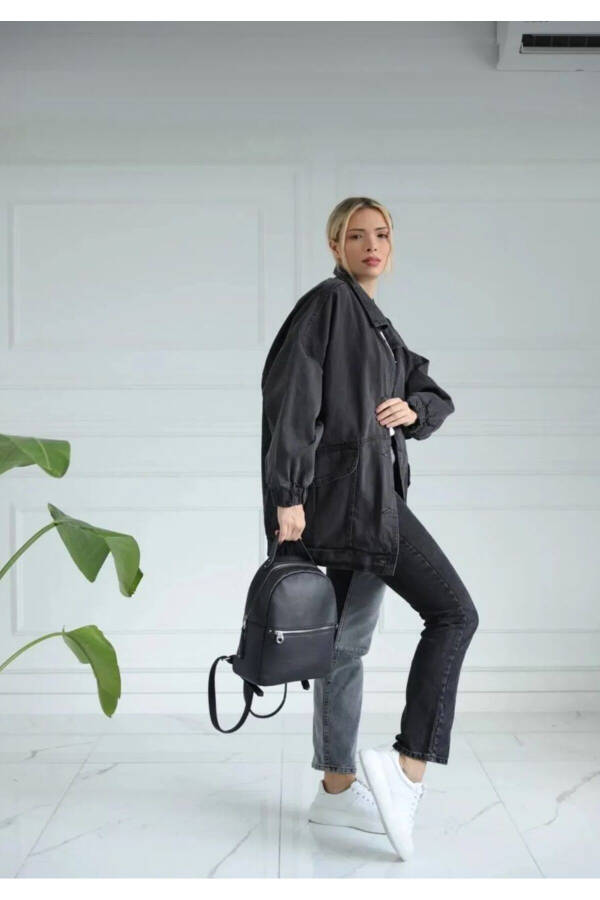 Women's Black Oversized Denim Jacket - 2