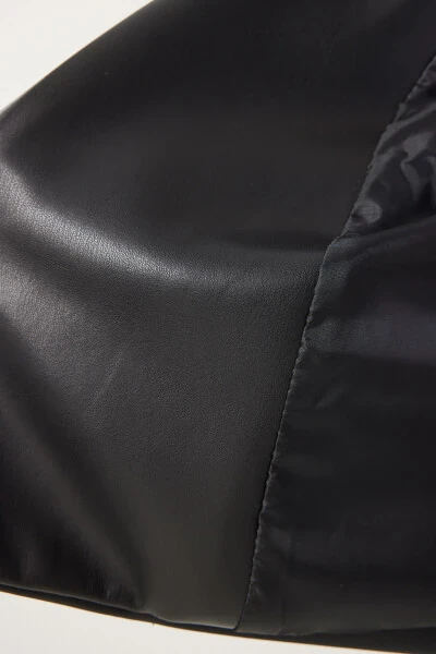 Women's Black Oversized Faux Leather Jacket OH00059 - 9