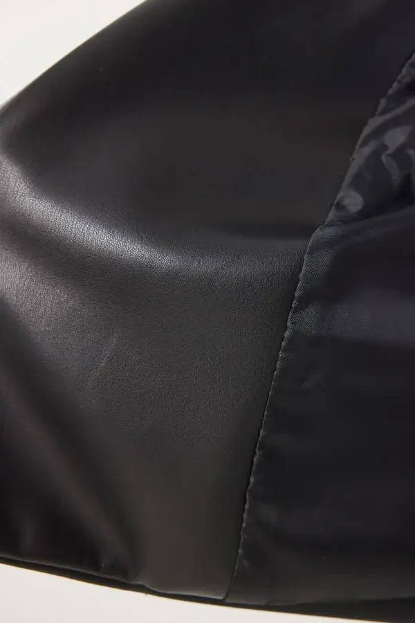 Women's Black Oversized Faux Leather Jacket OH00059 - 9