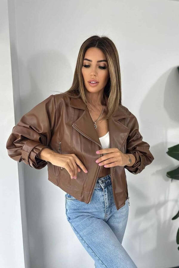 Women's Black Oversized Leather Jacket - 6