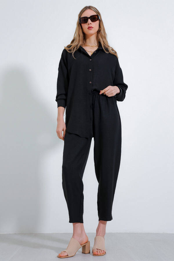 Women's Black Oversized Linen Jumpsuit 6622 - 19