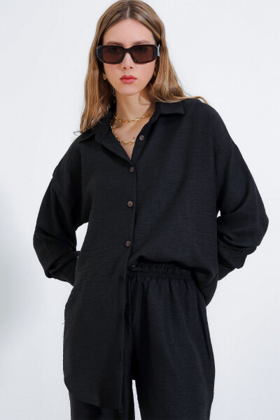 Women's Black Oversized Linen Jumpsuit 6622 - 20