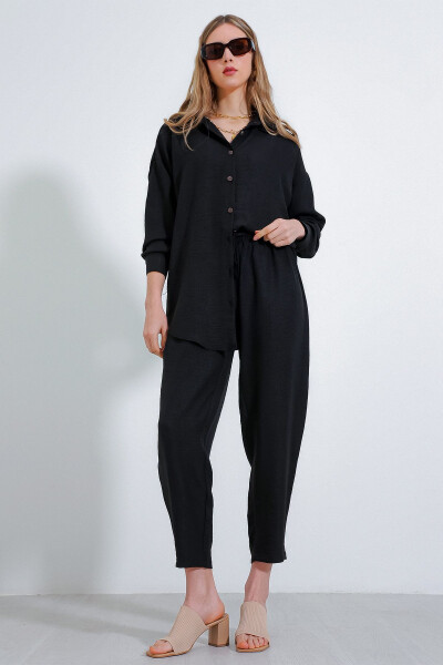 Women's Black Oversized Linen Jumpsuit 6622 - 1