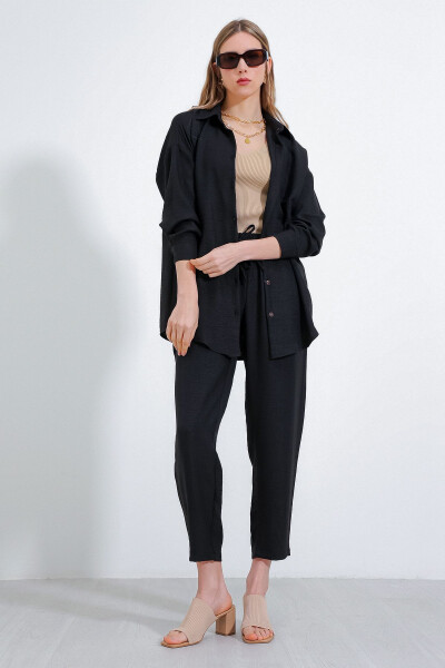 Women's Black Oversized Linen Jumpsuit 6622 - 3