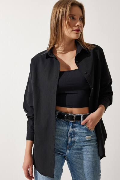 Women's Black Oversized Long Basic Shirt DD00842 - 3