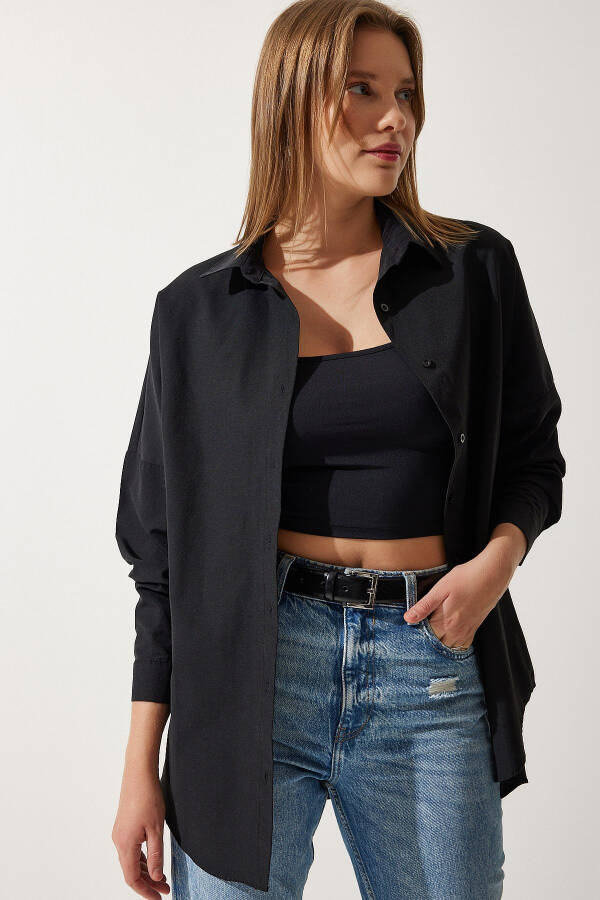 Women's Black Oversized Long Basic Shirt DD00842 - 3