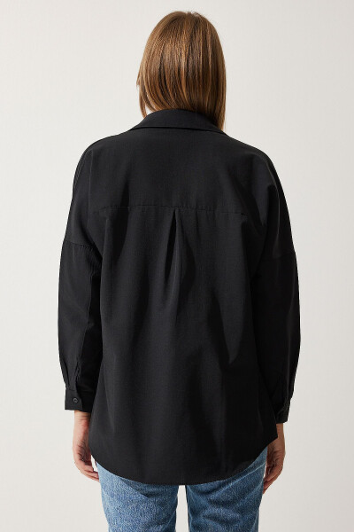 Women's Black Oversized Long Basic Shirt DD00842 - 5