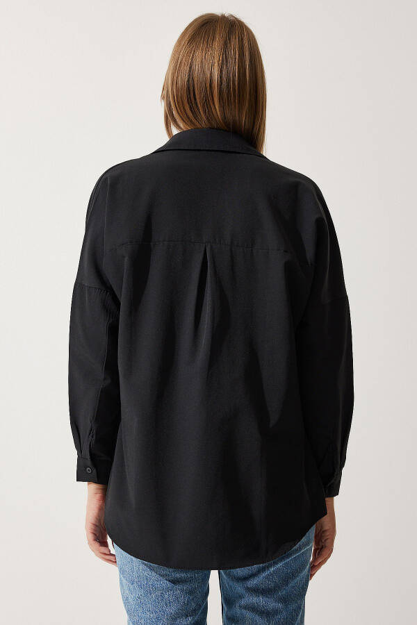 Women's Black Oversized Long Basic Shirt DD00842 - 5