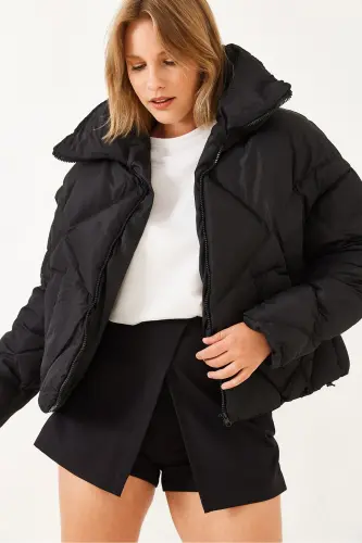 Women's Black Oversized Puffer Jacket - BIANCO LUCCI (1)