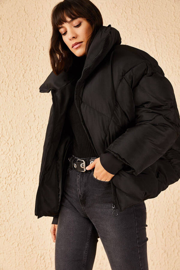 Women's Black Oversized Puffer Jacket - 11