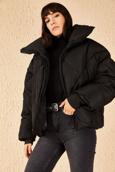 Women's Black Oversized Puffer Jacket - 15