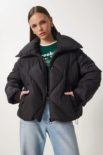 Women's Black Oversized Puffer Jacket RV00006 - HAPPINESS İSTANBUL (1)