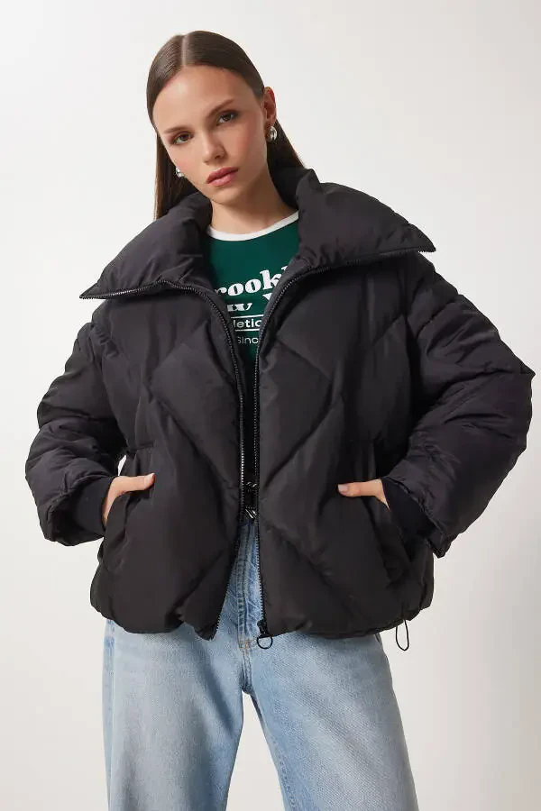Women's Black Oversized Puffer Jacket RV00006 - 2
