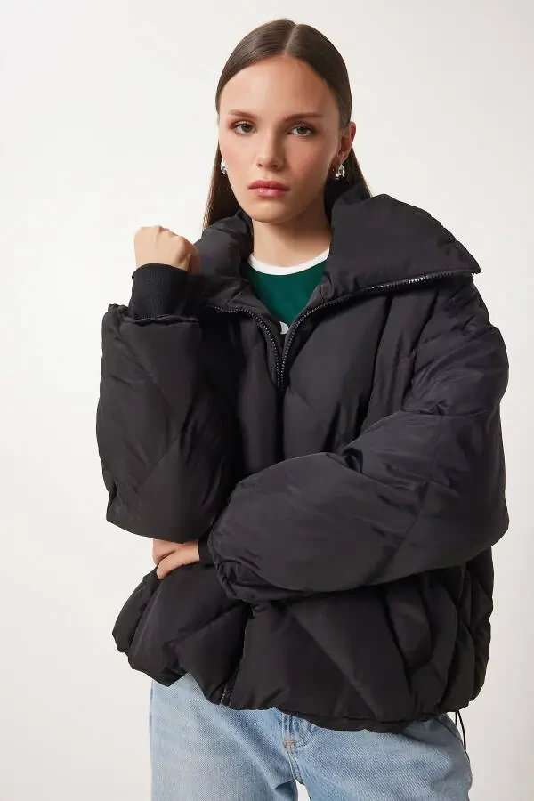 Women's Black Oversized Puffer Jacket RV00006 - 3
