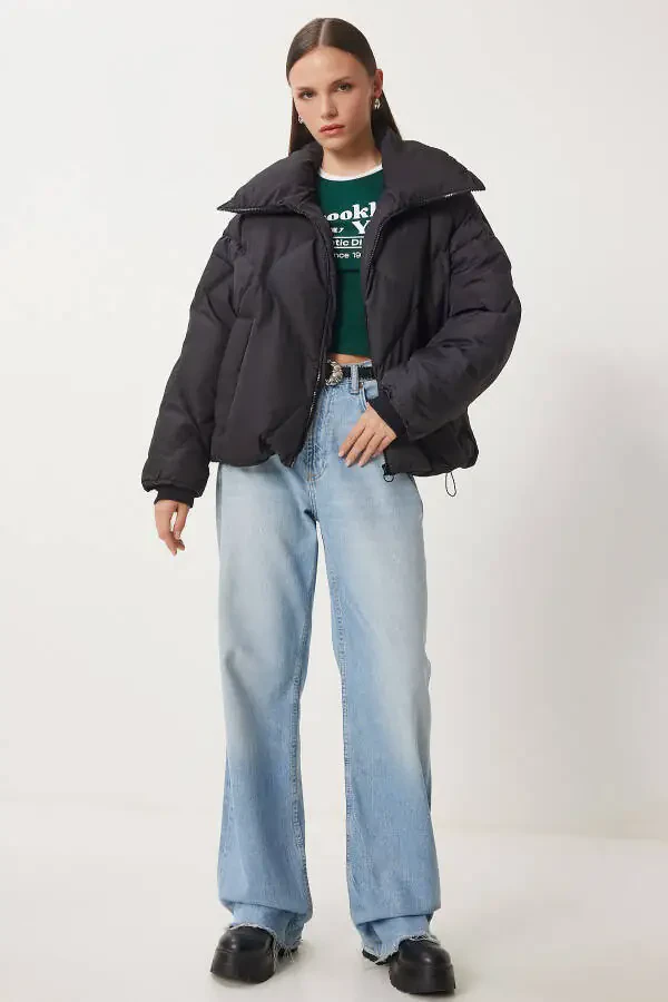 Women's Black Oversized Puffer Jacket RV00006 - 4