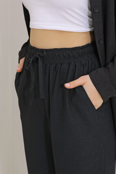 Women's Black Oversized Shirt And Relaxed Fit Crinkle Trousers Set ALC-X9652 - 2