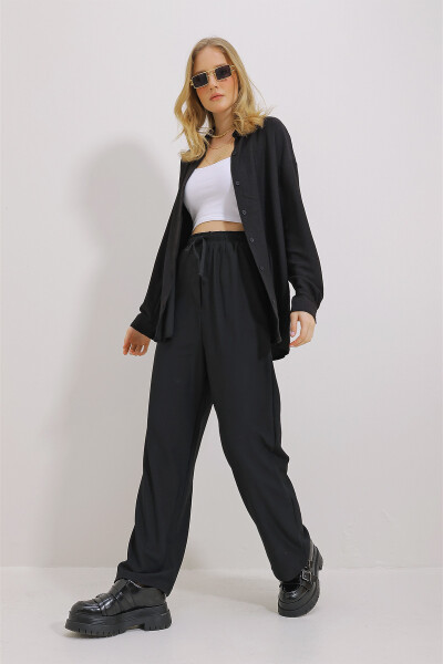 Women's Black Oversized Shirt And Relaxed Fit Crinkle Trousers Set ALC-X9652 - 4