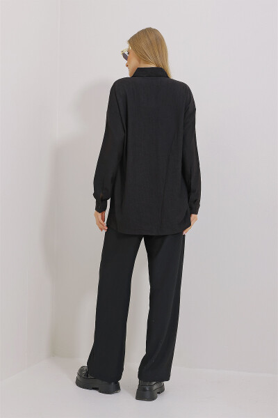 Women's Black Oversized Shirt And Relaxed Fit Crinkle Trousers Set ALC-X9652 - 7