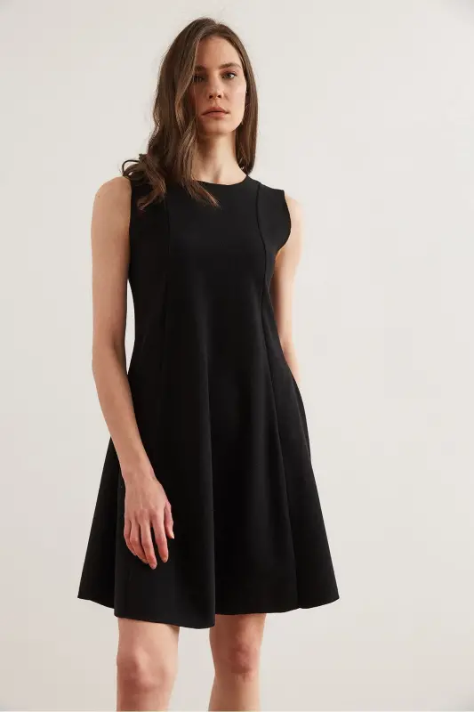 Women's Black Panelled Thessaloniki Flared Dress DR-190023 - 4