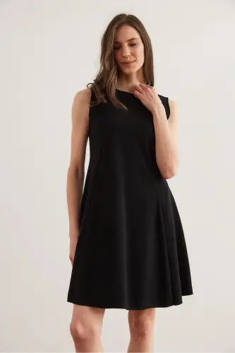 Women's Black Panelled Thessaloniki Flared Dress DR-190023 - 6