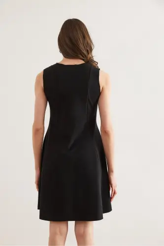 Women's Black Panelled Thessaloniki Flared Dress DR-190023 - 7