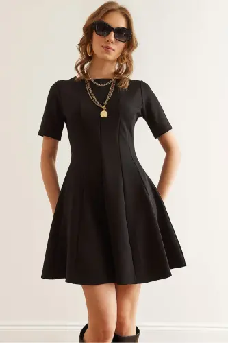 Women's Black Patchwork Trendy Mini Flare Dress CLO-190 