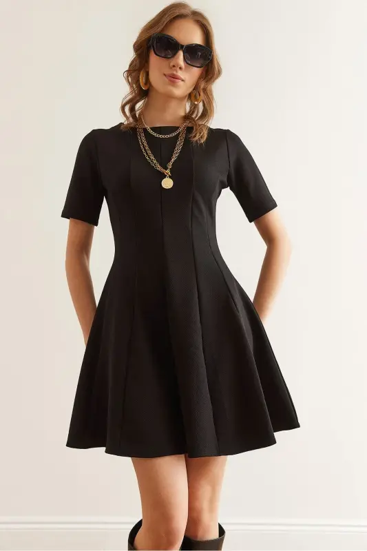 Women's Black Patchwork Trendy Mini Flare Dress CLO-190 - OLALOOK