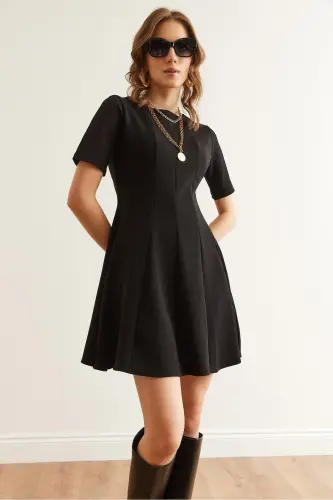 Women's Black Patchwork Trendy Mini Flare Dress CLO-190 - 5