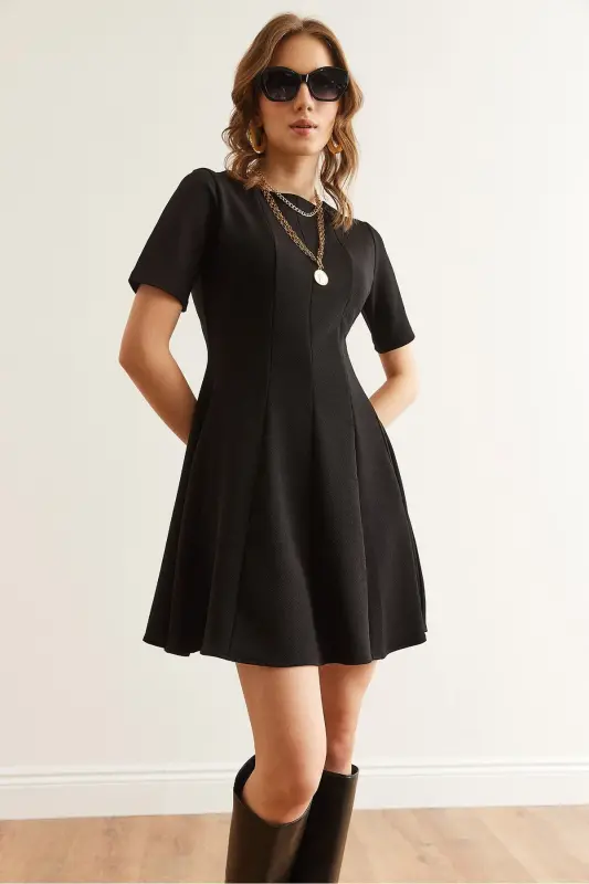 Women's Black Patchwork Trendy Mini Flare Dress CLO-190 - 5