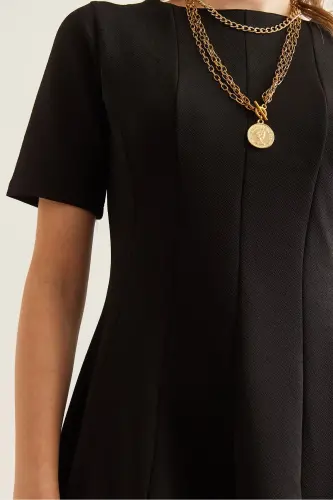 Women's Black Patchwork Trendy Mini Flare Dress CLO-190 - 6