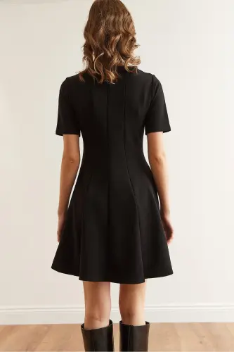Women's Black Patchwork Trendy Mini Flare Dress CLO-190 - 7