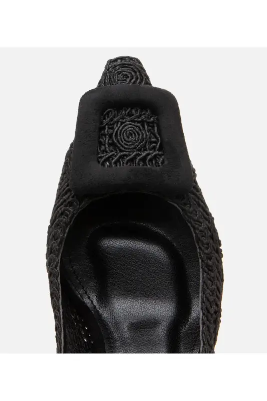 Women's Black Patterned Open Back Heels - 4