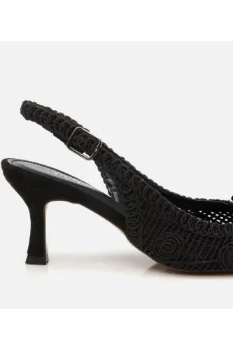 Women's Black Patterned Open Back Heels - 6
